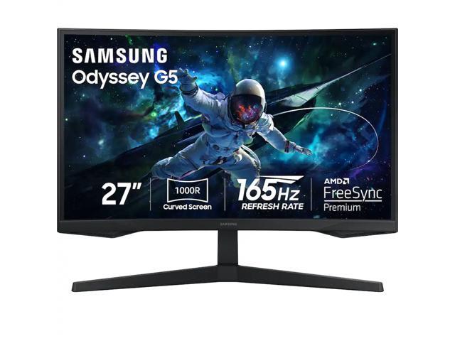 Samsung Odyssey G55C 27 inch curved QHD gaming monitor on dark background