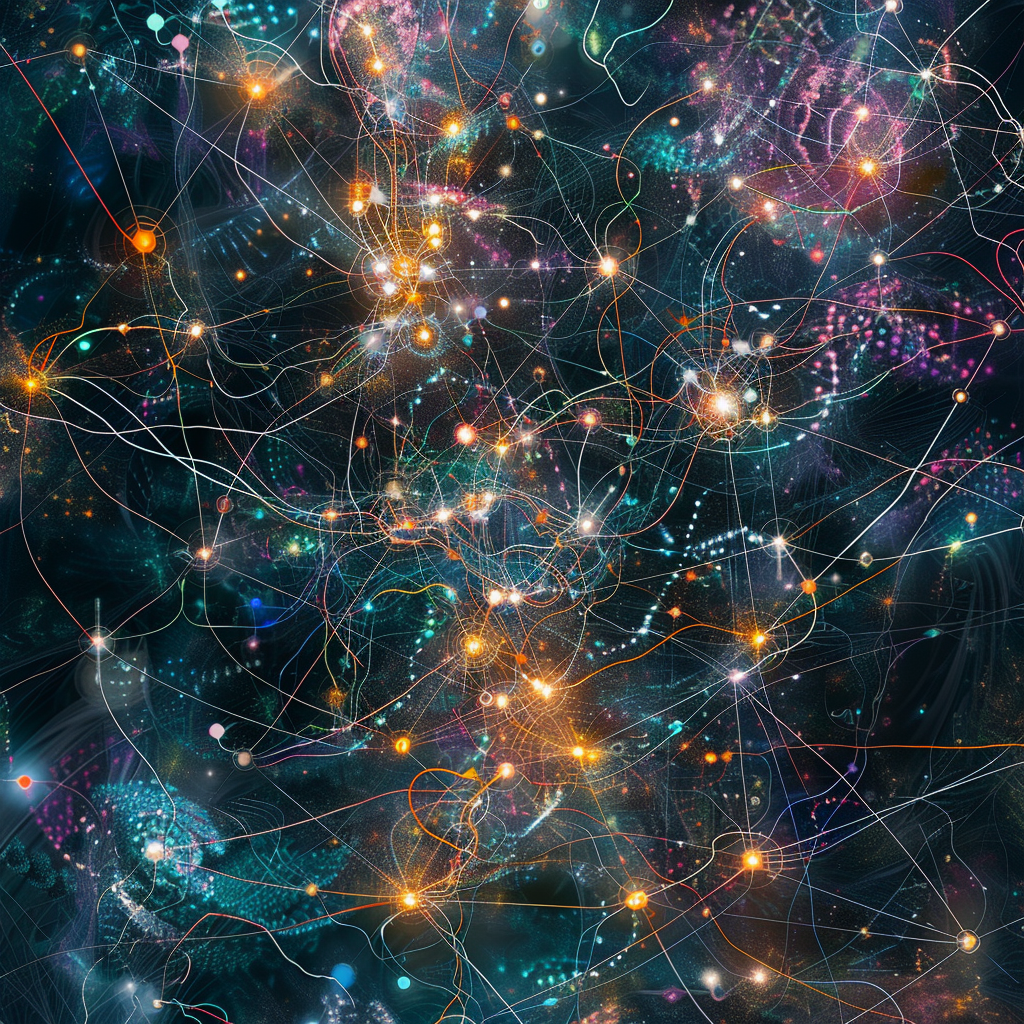 Abstract glowing visualization of neural network nodes and connections inside an AI model