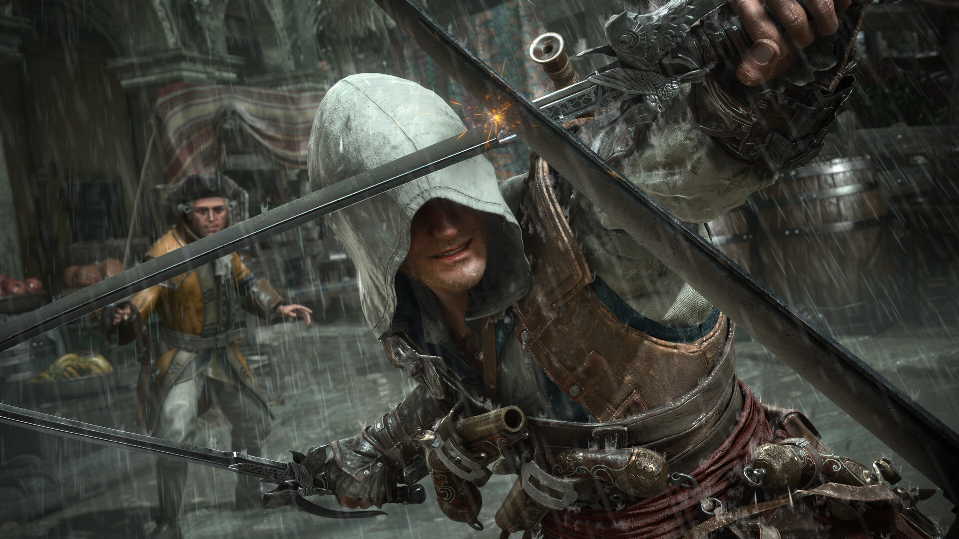 Assassin's Creed Black Flag Resynced gameplay — Edward Kenway parrying a sword strike in the reworked combat