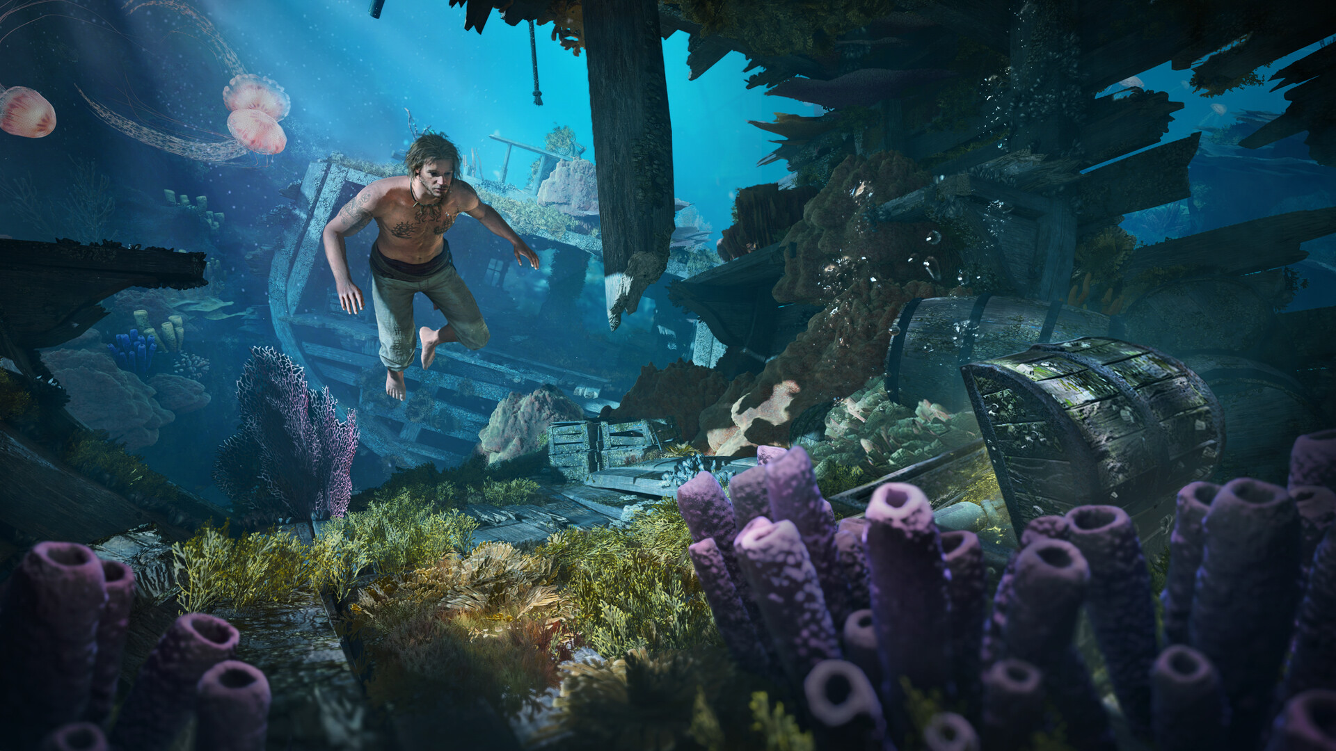 Assassin's Creed Black Flag Resynced — Edward Kenway exploring an underwater shipwreck
