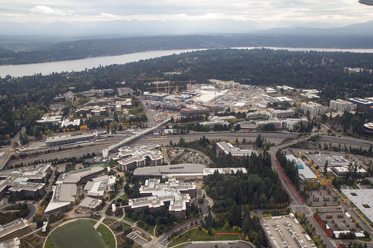 Aerial view of Microsoft's Redmond, Washington campus, headquarters of the Xbox division