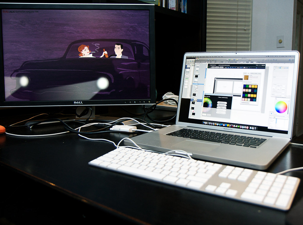 Work-from-home desk setup with external monitor and laptop