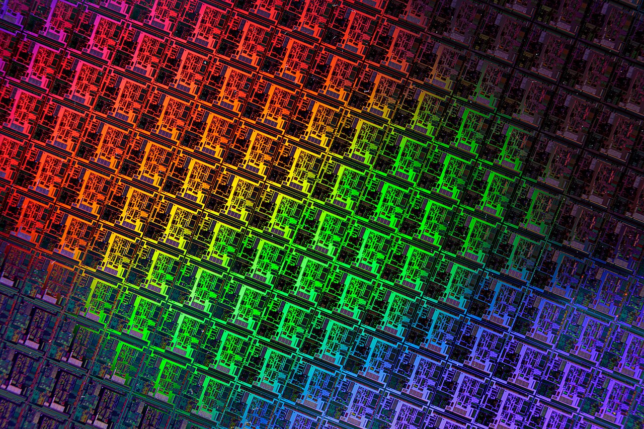 chip stocks bear market 2026 — macro view of semiconductor dies on a silicon wafer