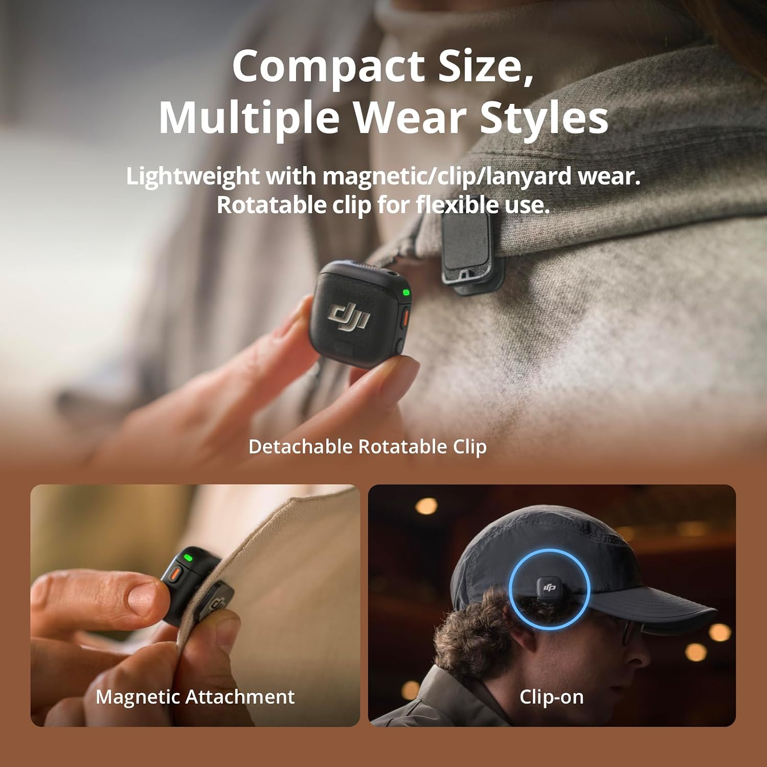 dji mic 3 kit review 2026 — DJI Mic 3 transmitter clipped to clothing