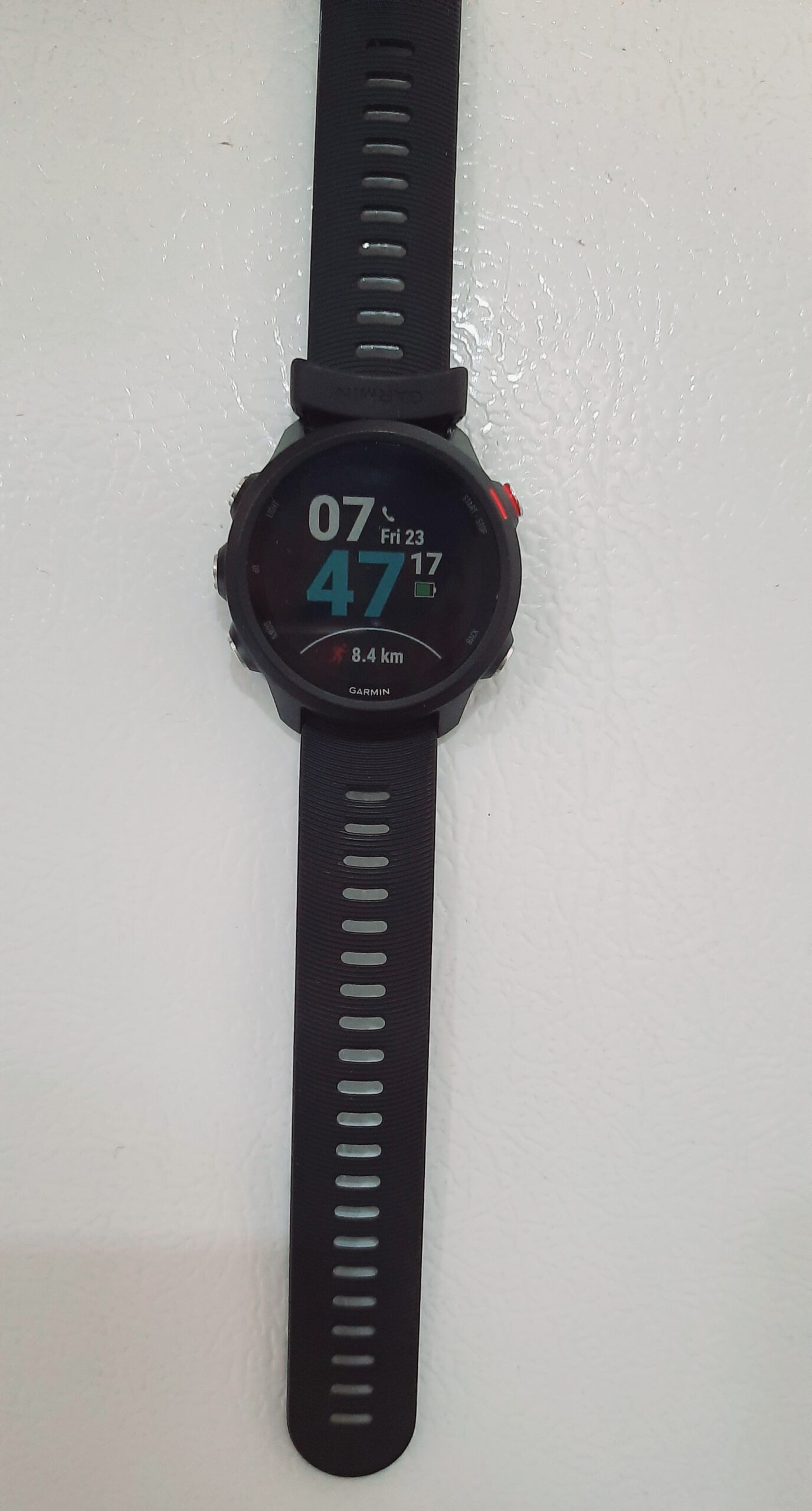 fitness tracker no subscription 2026 -- Garmin GPS watch showing run stats