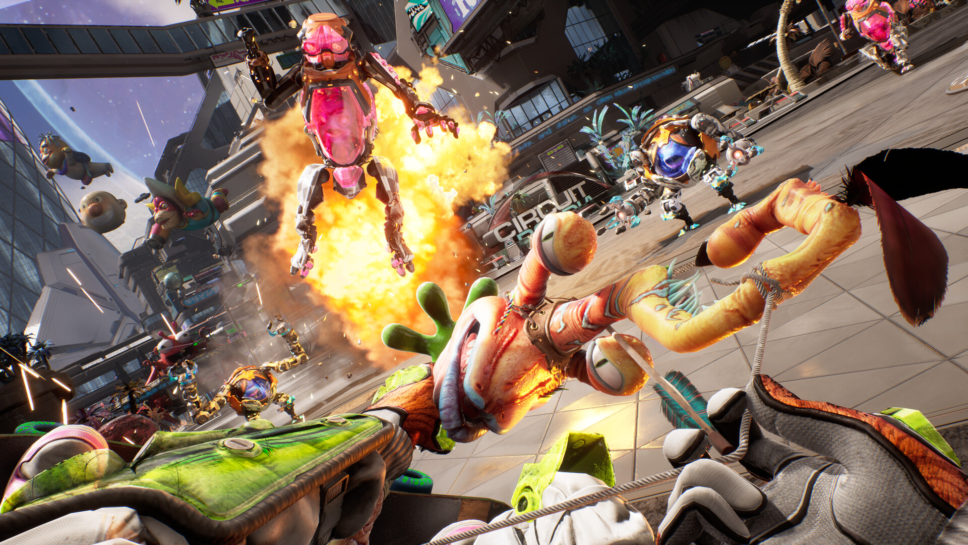 high on life 2 nintendo switch 2 — first-person gameplay screenshot