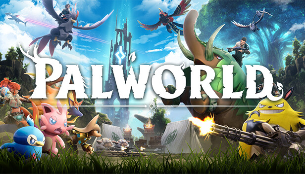Palworld game capsule art with logo and characters