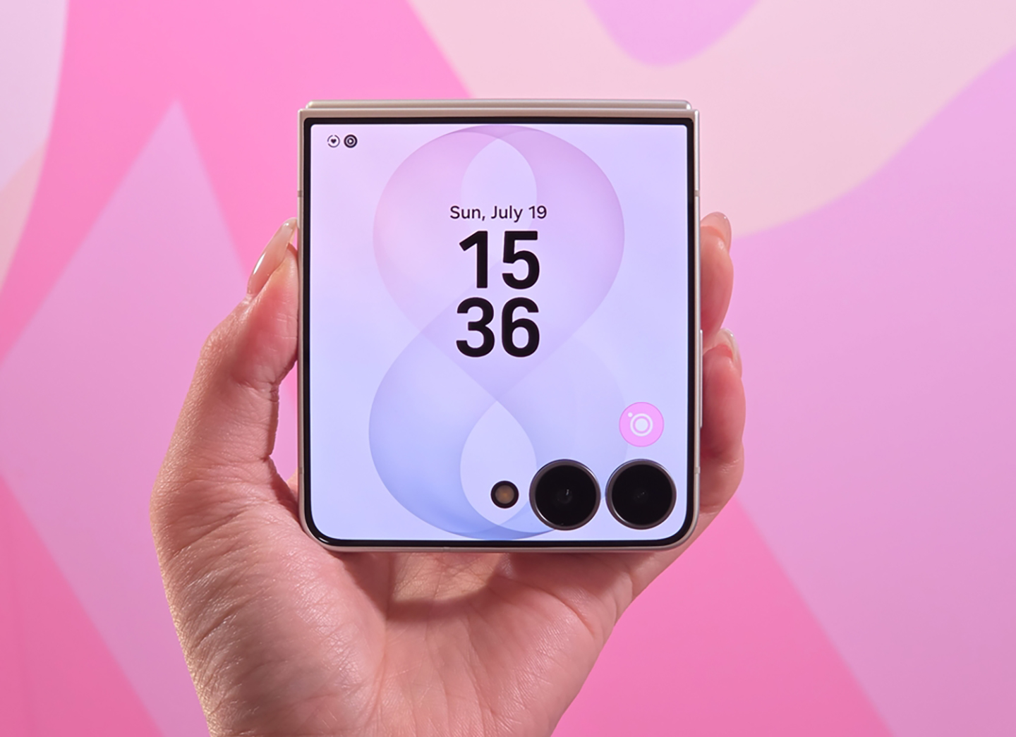 Galaxy Z Flip8 in hand showing FlexWindow display, part of the samsung galaxy unpacked july 2026 recap lineup