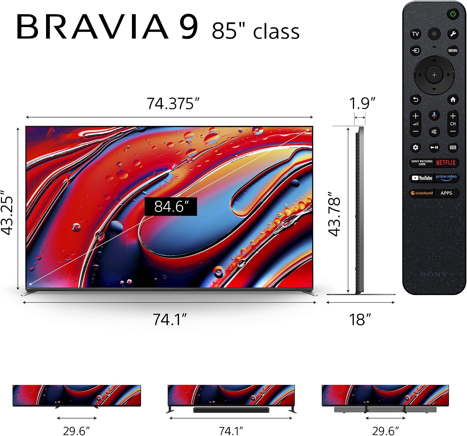 Sony Bravia 9 85 inch dimensions and remote