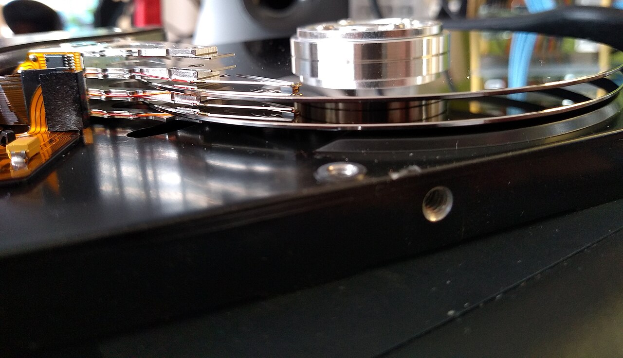 Inside a 3.5-inch mechanical hard disk drive