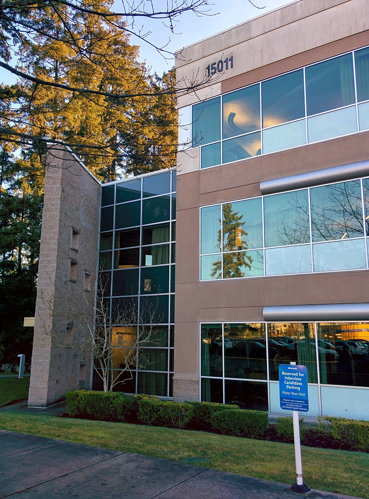 Microsoft office building exterior at its Redmond campus