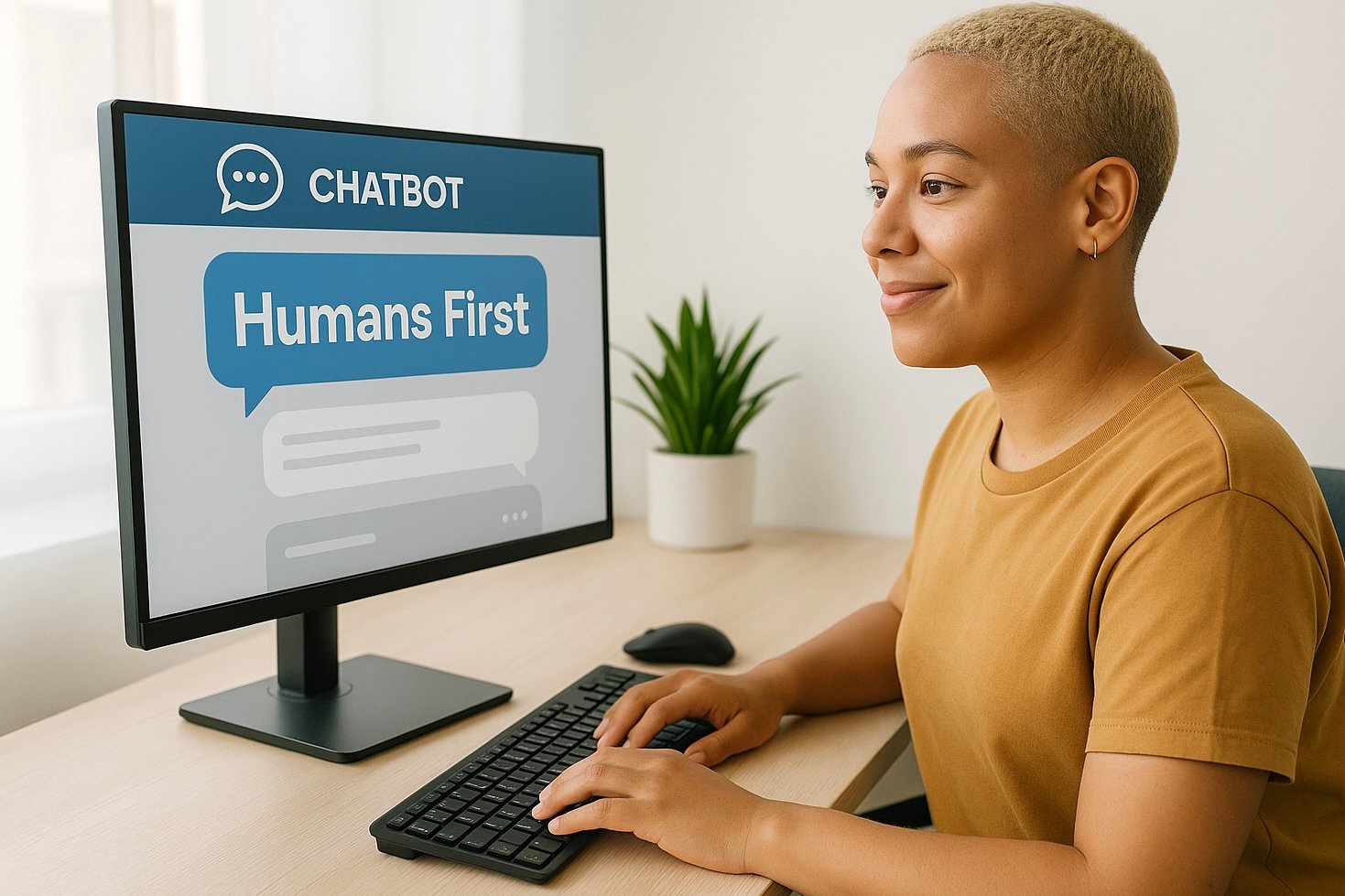 A person interacting with a chatbot interface on a screen