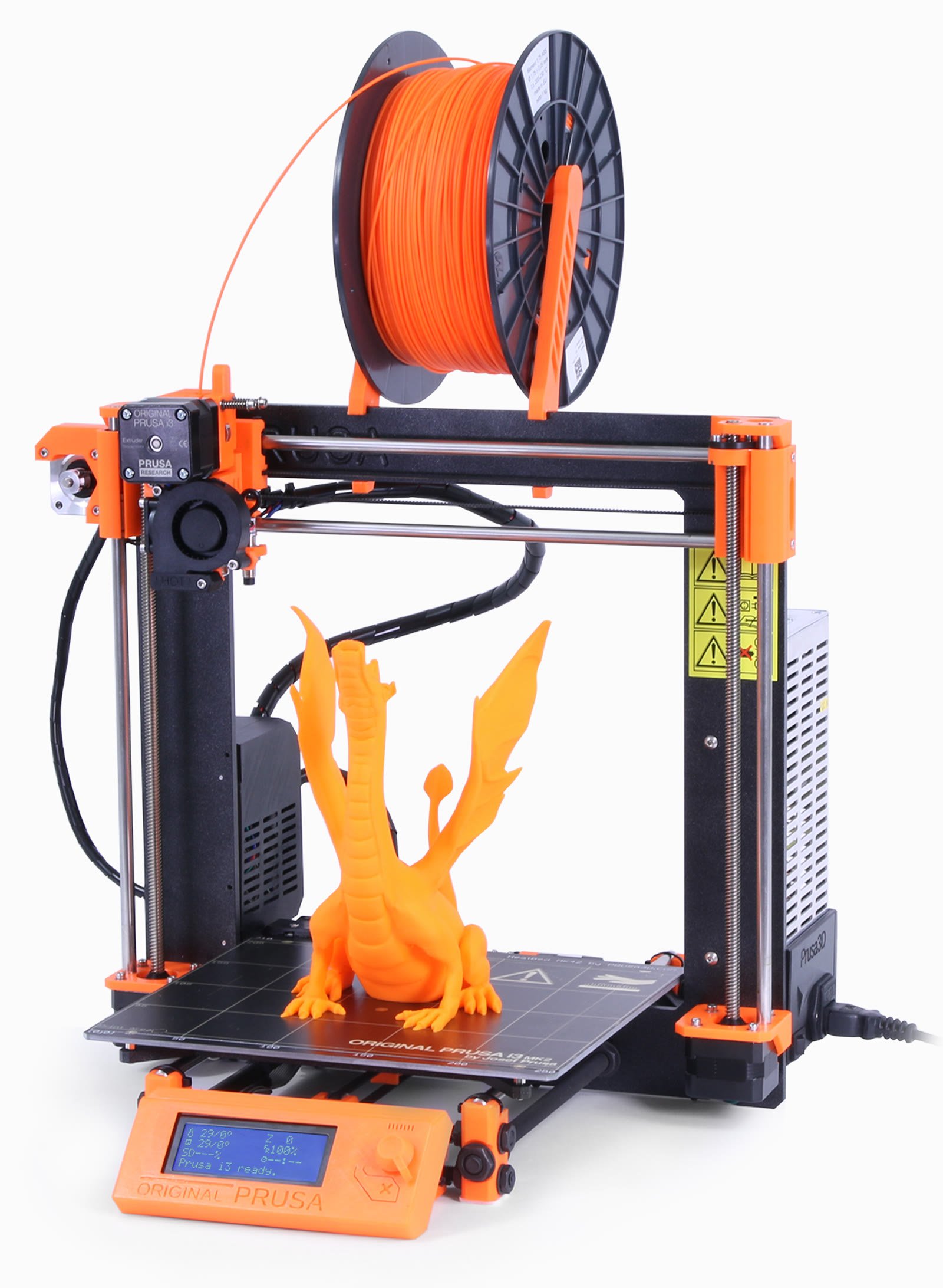 Desktop FDM 3D printer with open frame mid-print