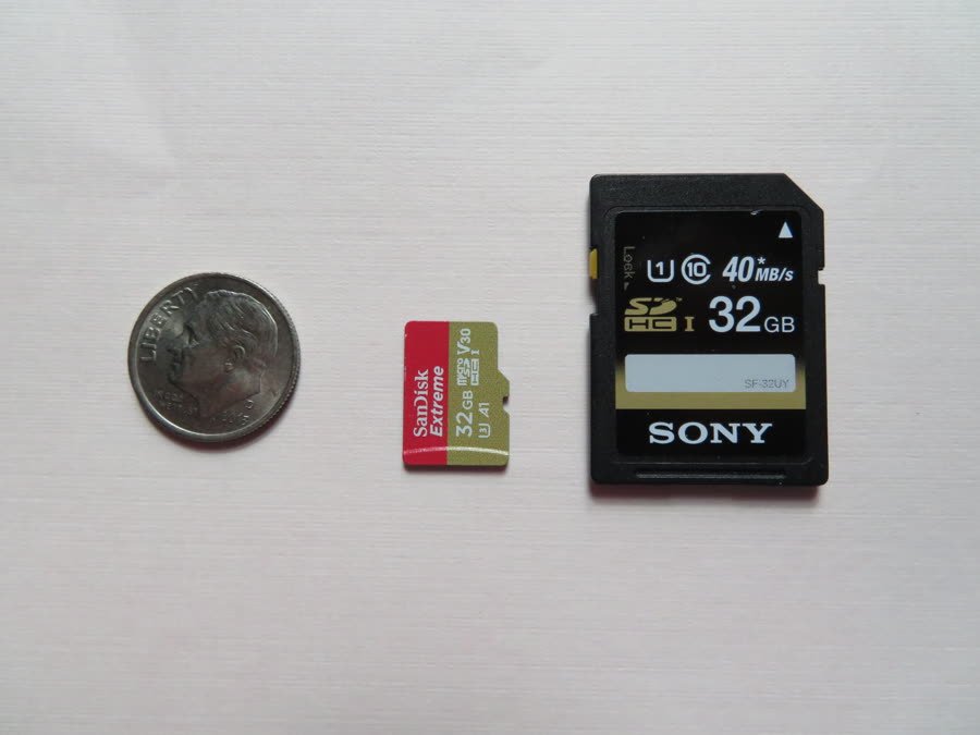 SD card and microSD card size comparison for local camera storage