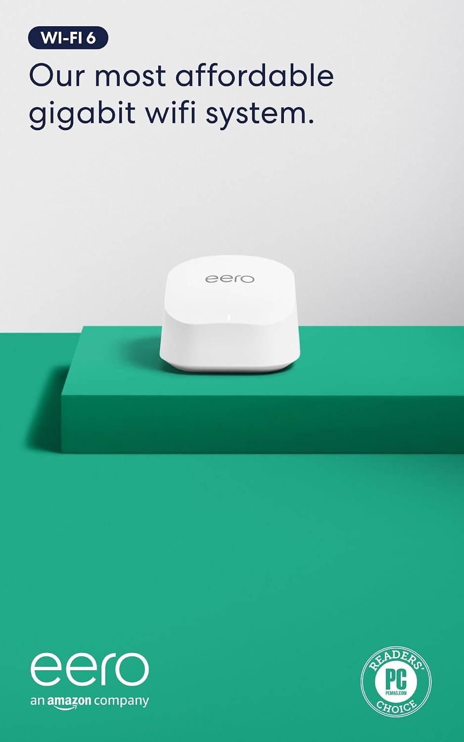 mesh wifi system - eero 6+ node placed on a home shelf