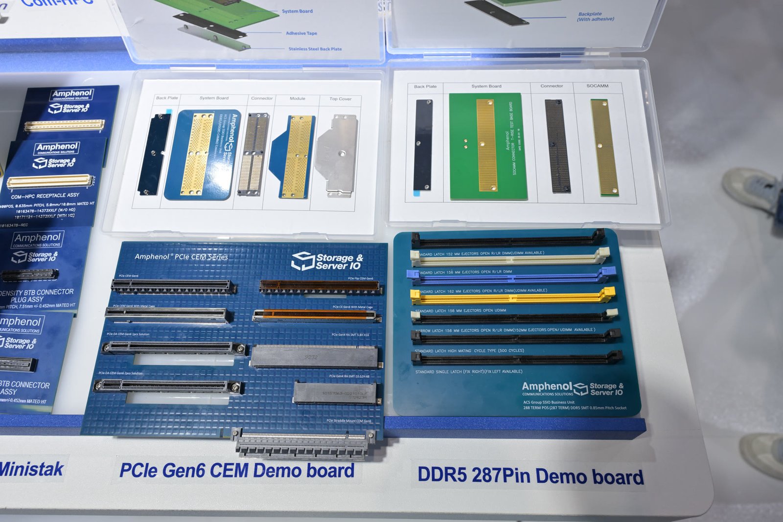 DDR5, PCIe, and CAMM memory connectors on display at Computex 2025
