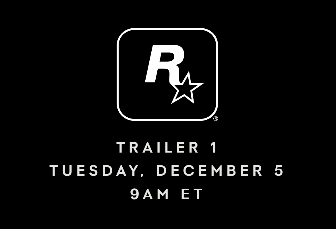 Rockstar Games logo announcing the first GTA 6 trailer — preorder GTA 6 2026 context